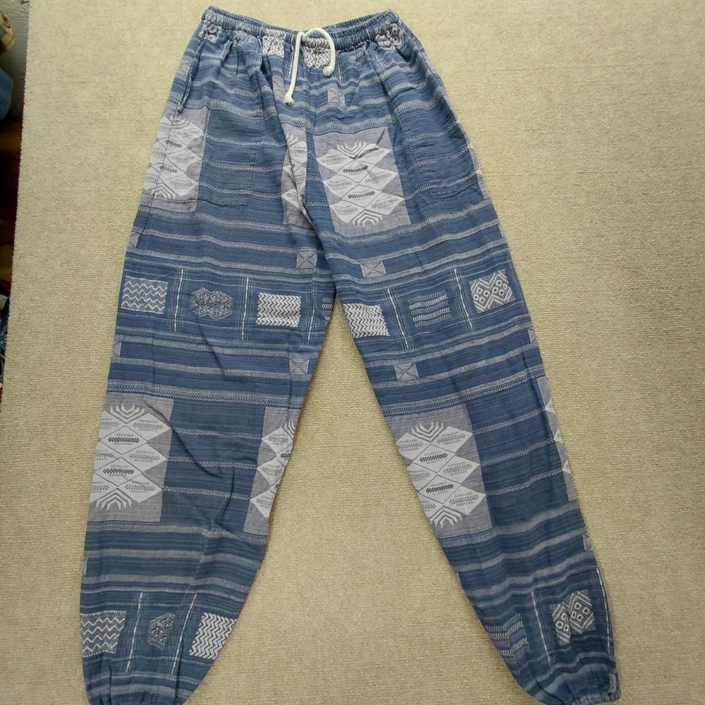 Gypsy Rose Blue Boho Sheer Festival Relaxed Jogger Hippie Pants Size M Gypsy